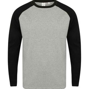 Skinni Fit Mens Long-Sleeved Baseball T-Shirt / Heather Grey/Black